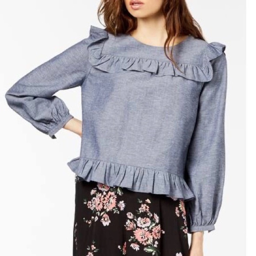 Jill Jill Stuart Ruffled Chambray Top L